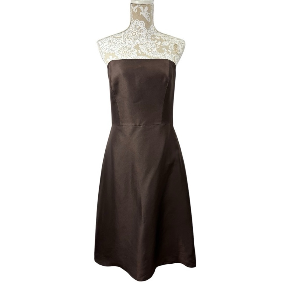 Ann Taylor Size 8 Dark Brown Silk Strapless Knee Length Dress Semi Formal Event